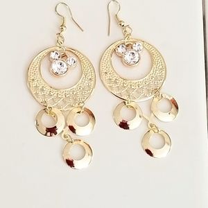 Gold Crystal Mickey Mouse Dangle Earrings